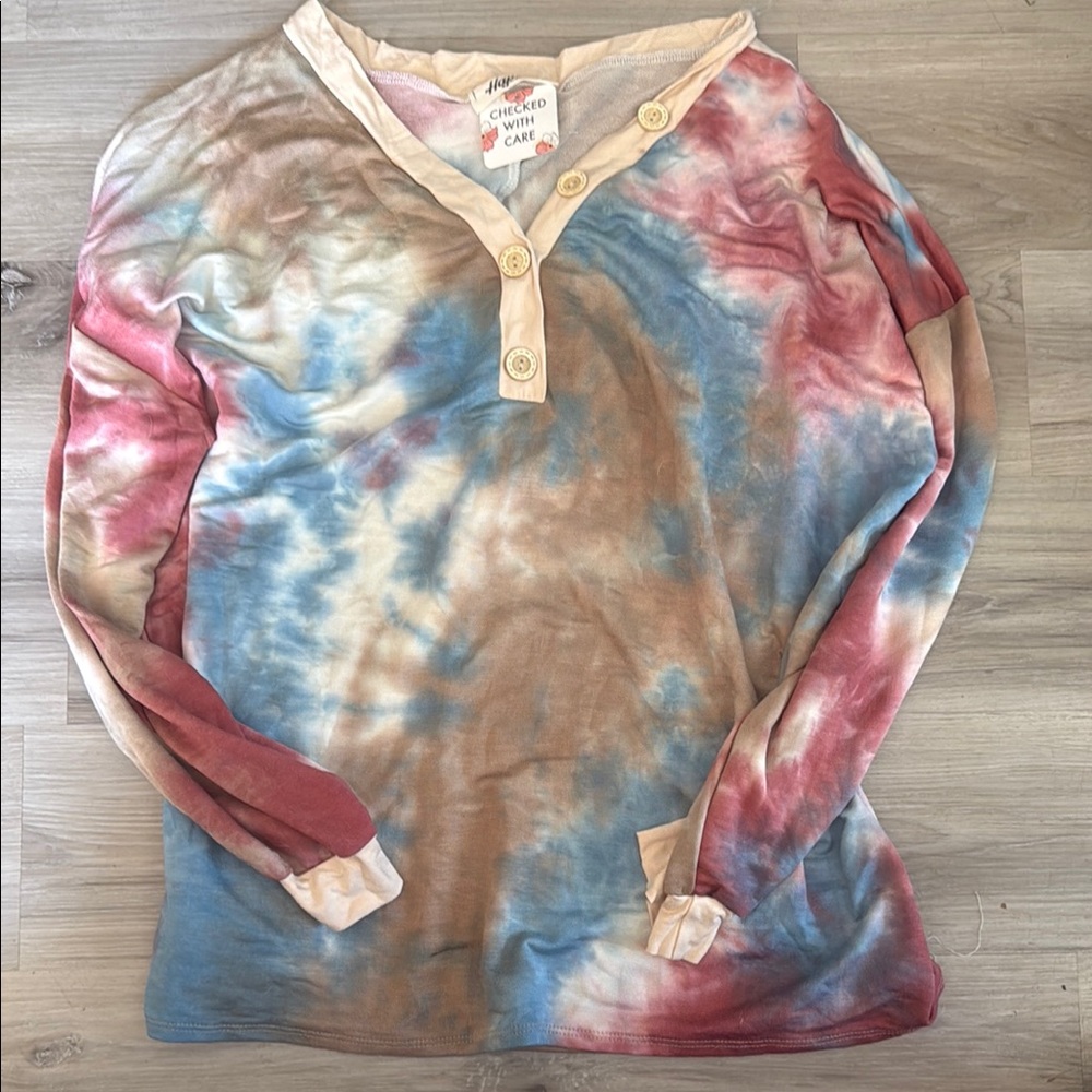 Tie-Dye Long Sleeve Henley Top